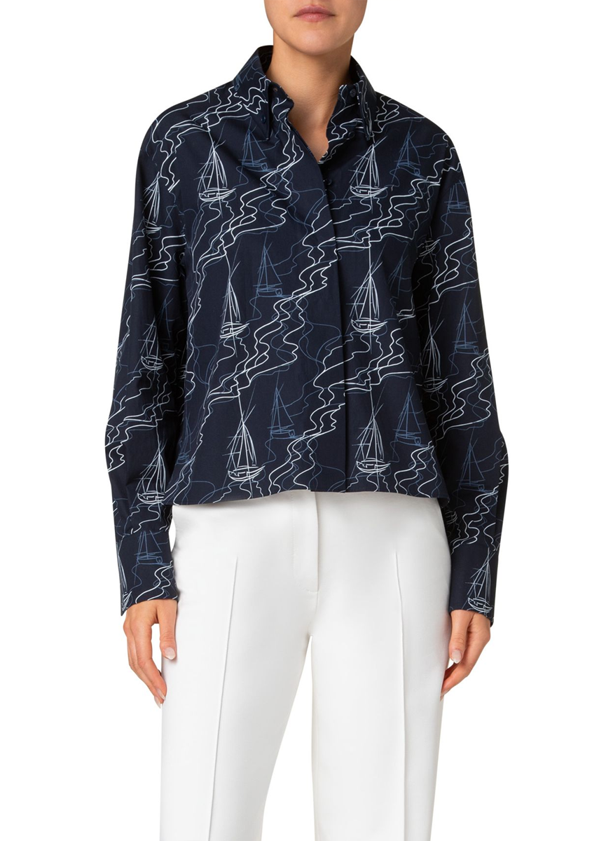 Sailboat Print Poplin Blouse