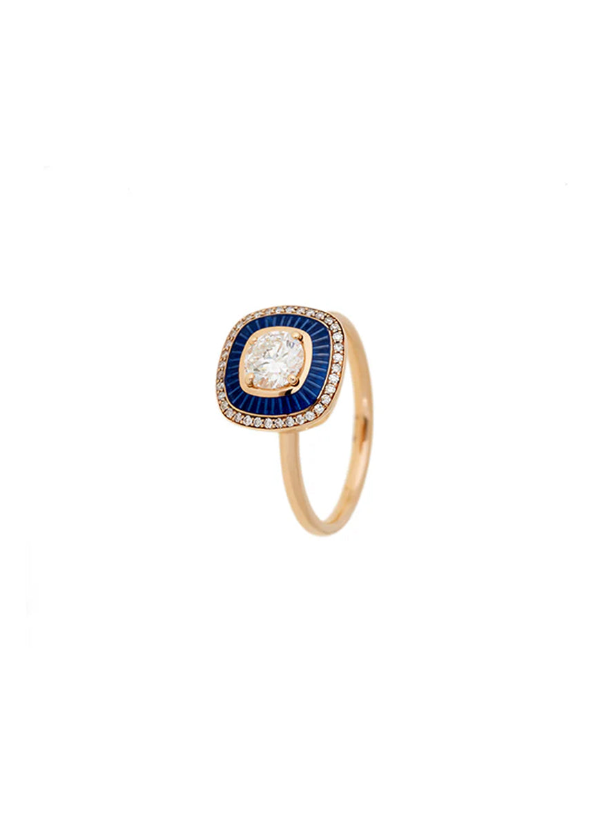 Mina Diamond Ring, Square, Navy