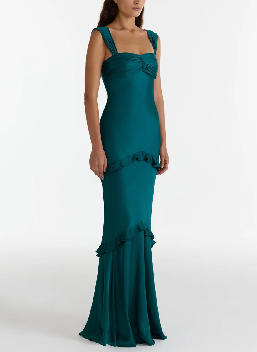 Selma Long Dress in Dark Teal - Saloni