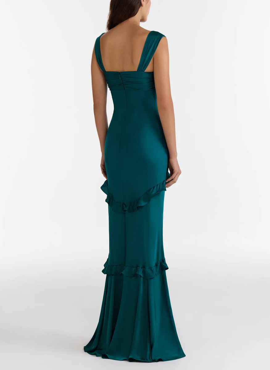 Selma Long Dress in Dark Teal - Saloni