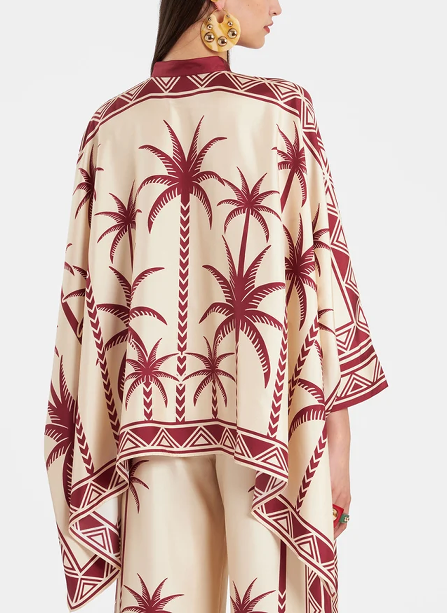 Foulard Shirt Date Palms Placée Ivory in Silk Twill - La DoubleJ