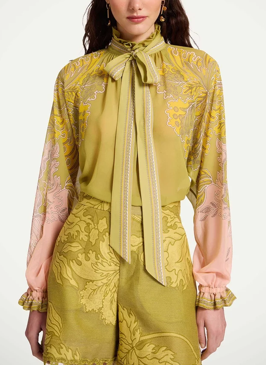 Cerere Blouse Swathe Placée Green in Silk Chiffon - La DoubleJ