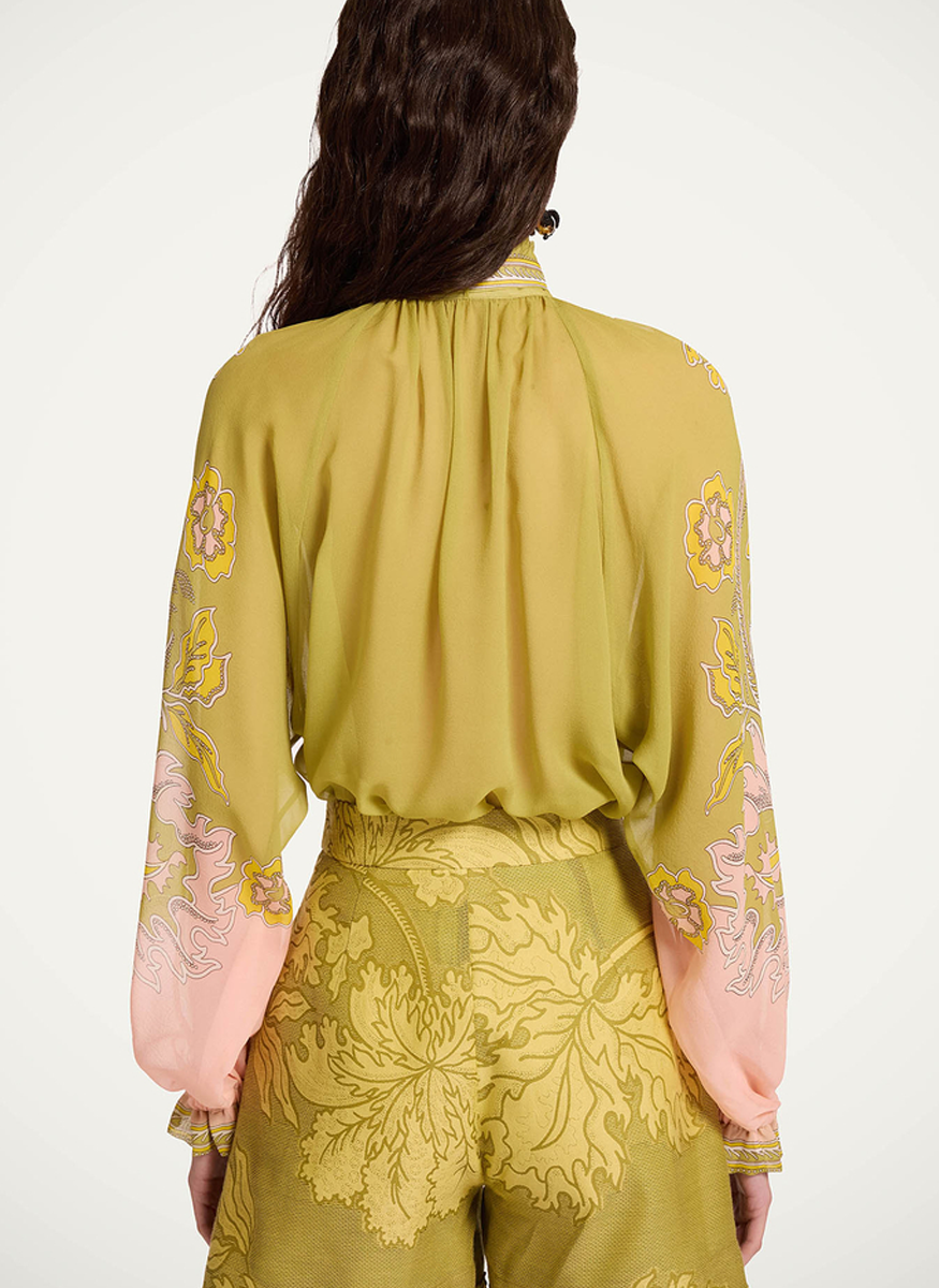 Cerere Blouse Swathe Placée Green in Silk Chiffon - La DoubleJ