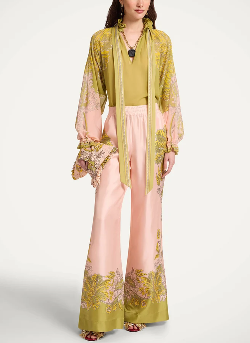 Cerere Blouse Swathe Placée Green in Silk Chiffon