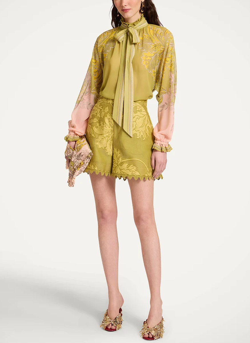 Cerere Blouse Swathe Placée Green in Silk Chiffon - La DoubleJ