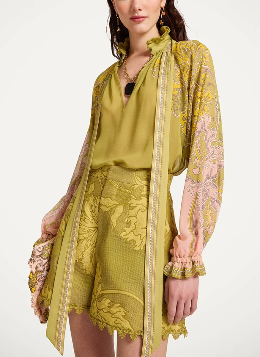 Cerere Blouse Swathe Placée Green in Silk Chiffon - La DoubleJ