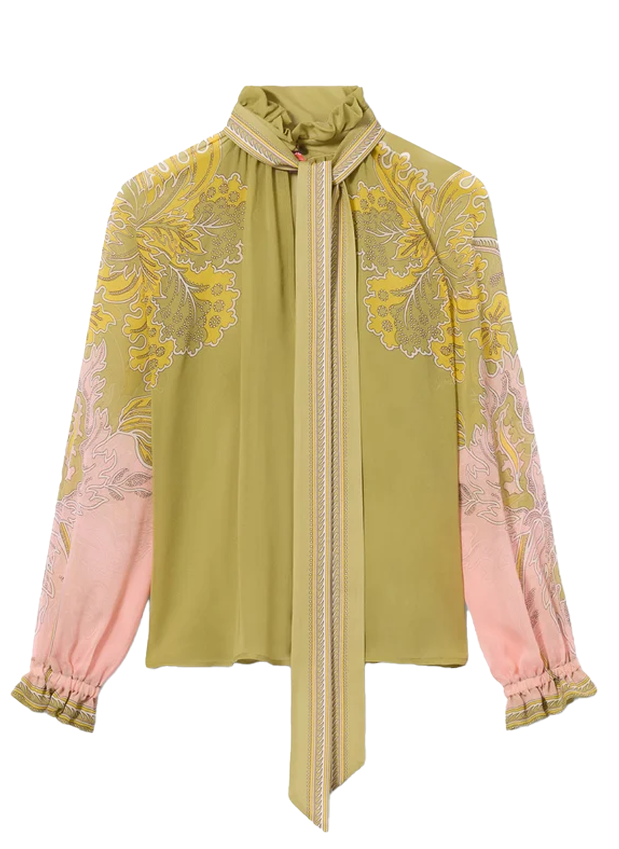 Cerere Blouse Swathe Placée Green in Silk Chiffon