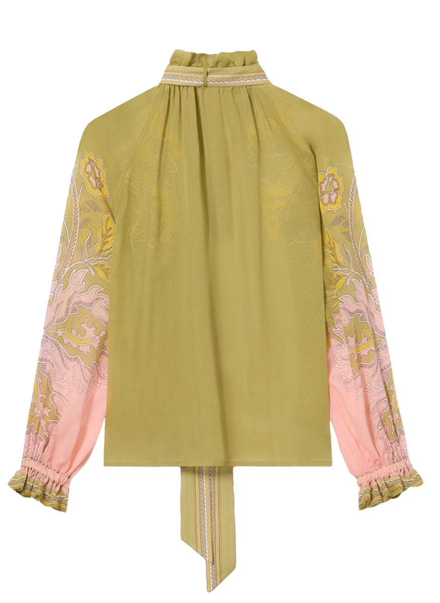 Cerere Blouse Swathe Placée Green in Silk Chiffon - La DoubleJ