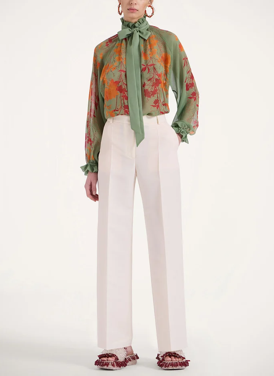 Cerere Blouse Woodland Placée Camouflage in Silk Chiffon - La DoubleJ