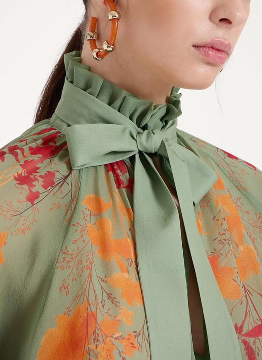 Cerere Blouse Woodland Placée Camouflage in Silk Chiffon - La DoubleJ