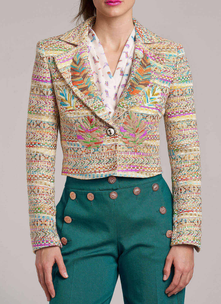 Short Tweed Jacket with Embroidery - Maison Common