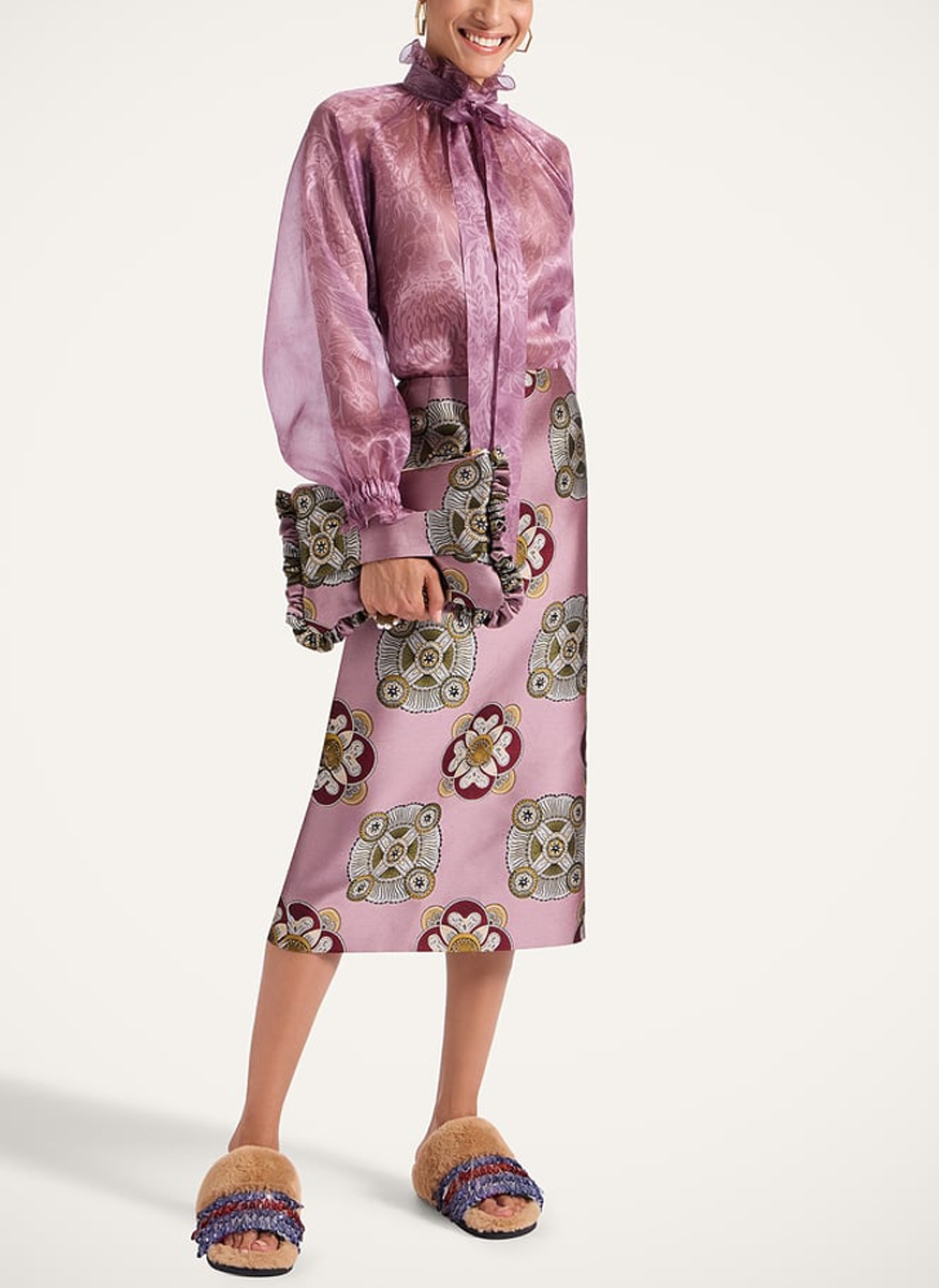 Pencil Jacquard Skirt in Nucleus Dusty Pink - LA DOUBLEJ