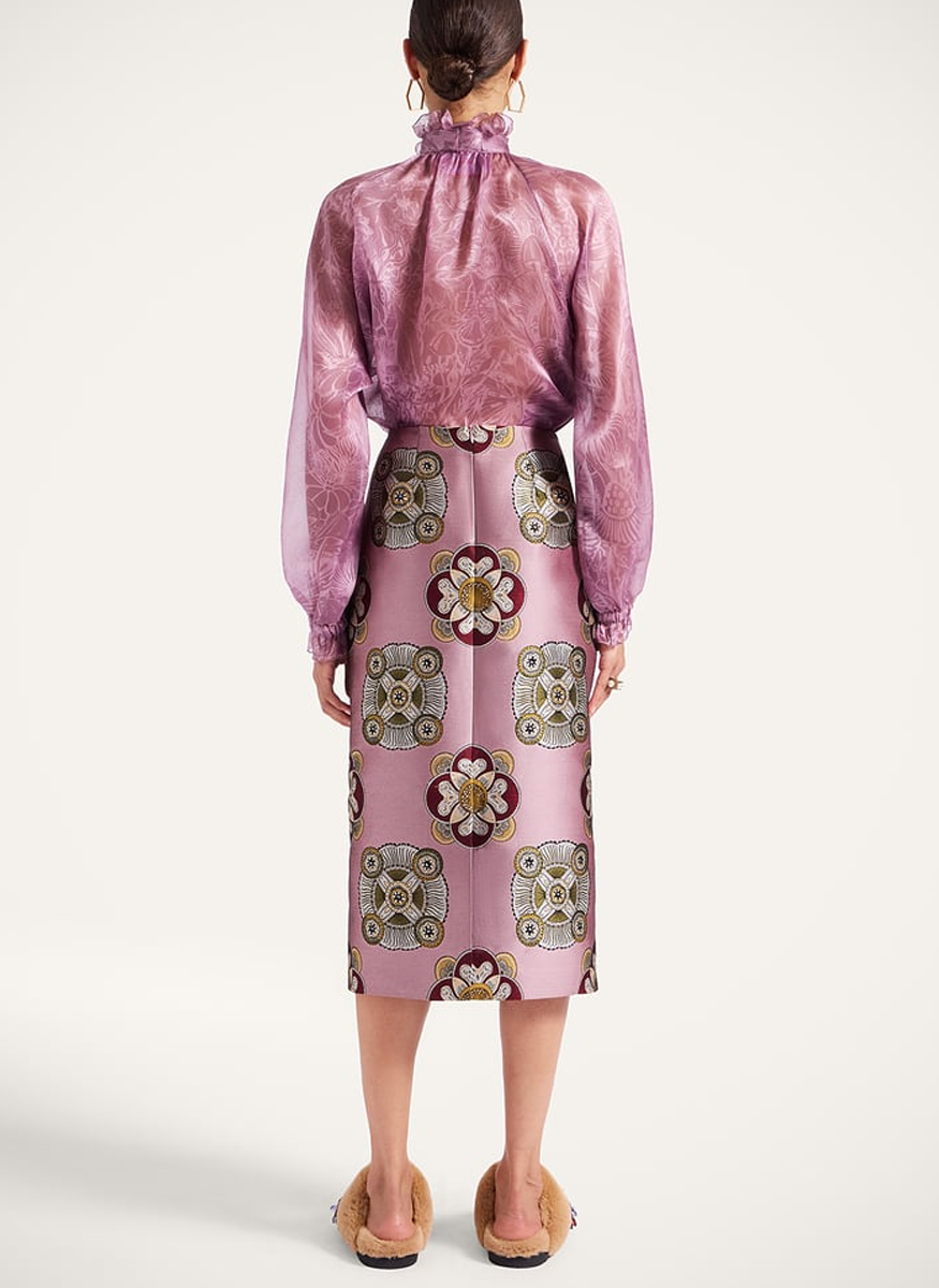 Pencil Jacquard Skirt in Nucleus Dusty Pink - LA DOUBLEJ