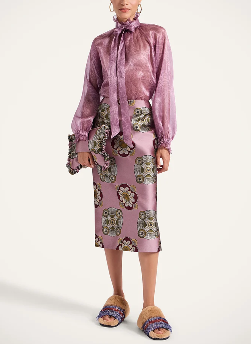 Pencil Jacquard Skirt in Nucleus Dusty Pink - LA DOUBLEJ