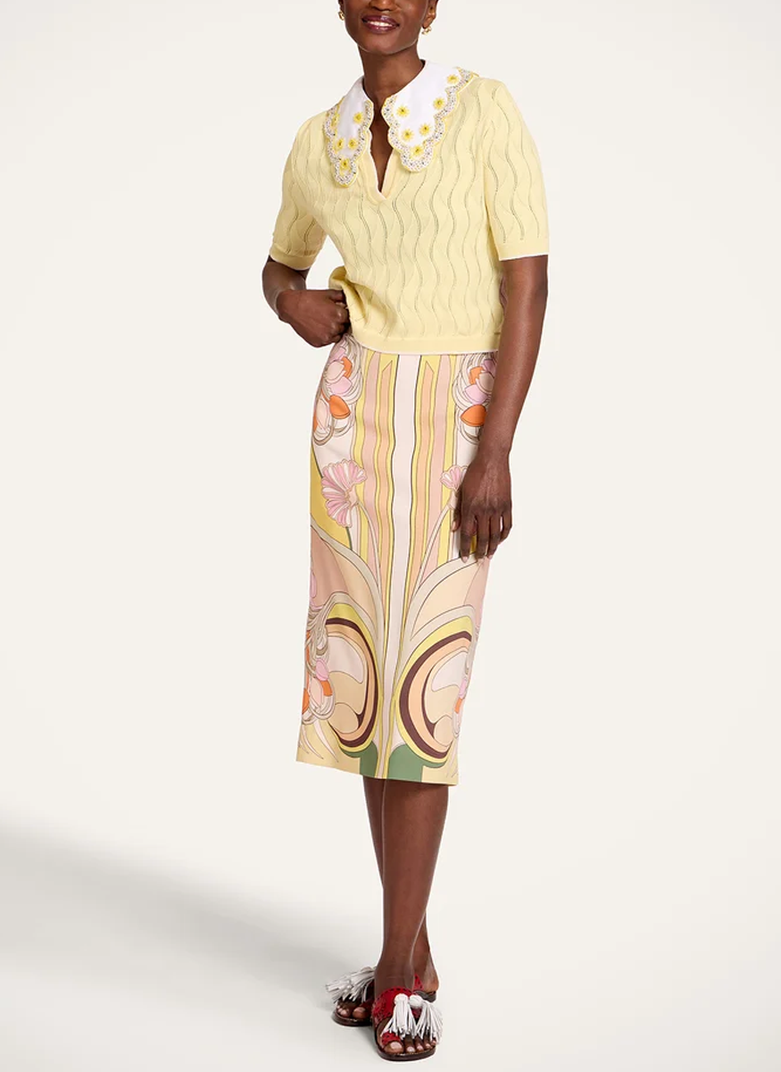 Pencil Skirt in Tulip Placée Pale Pink - La DoubleJ
