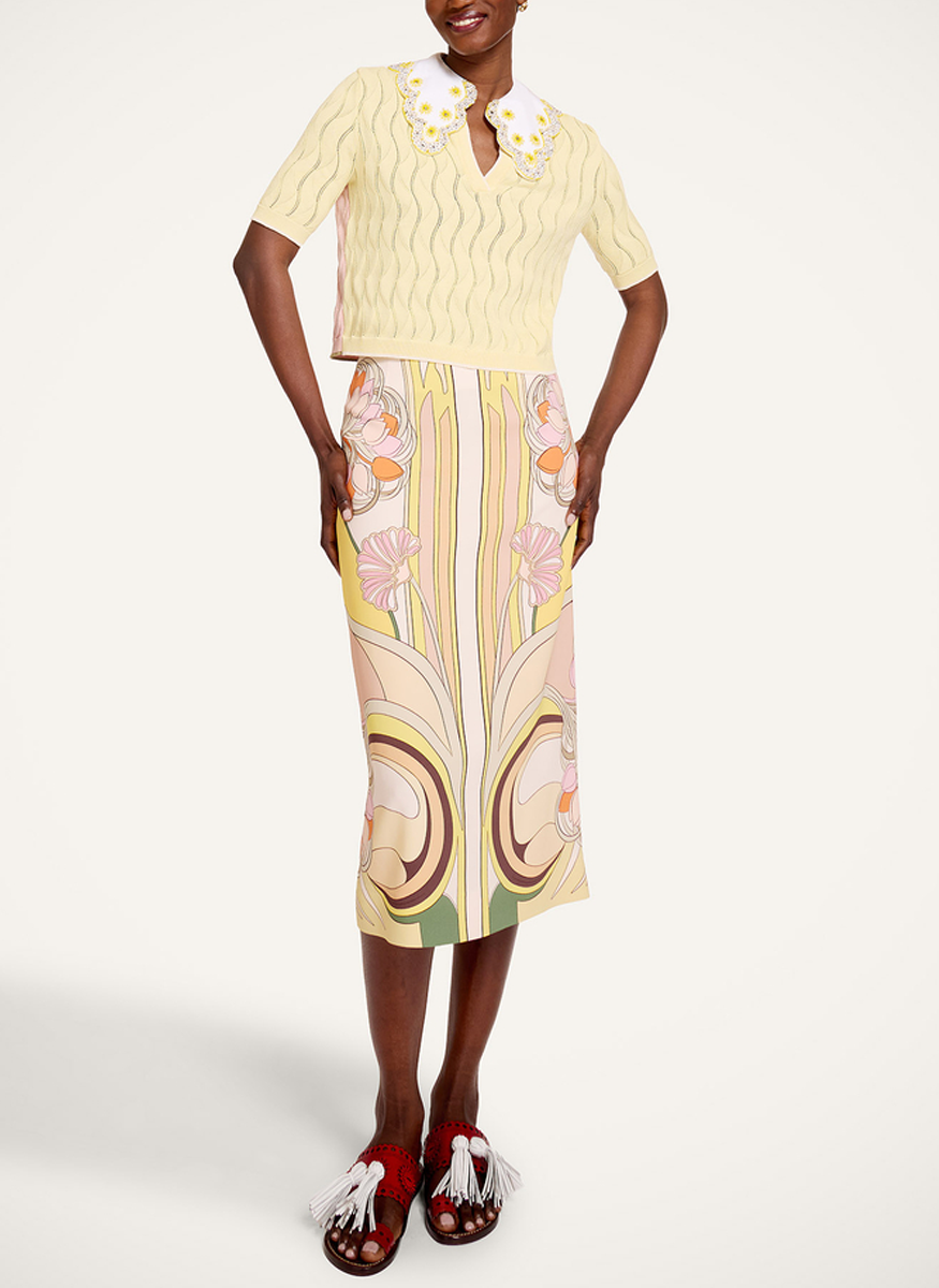 Pencil Skirt in Tulip Placée Pale Pink - La DoubleJ