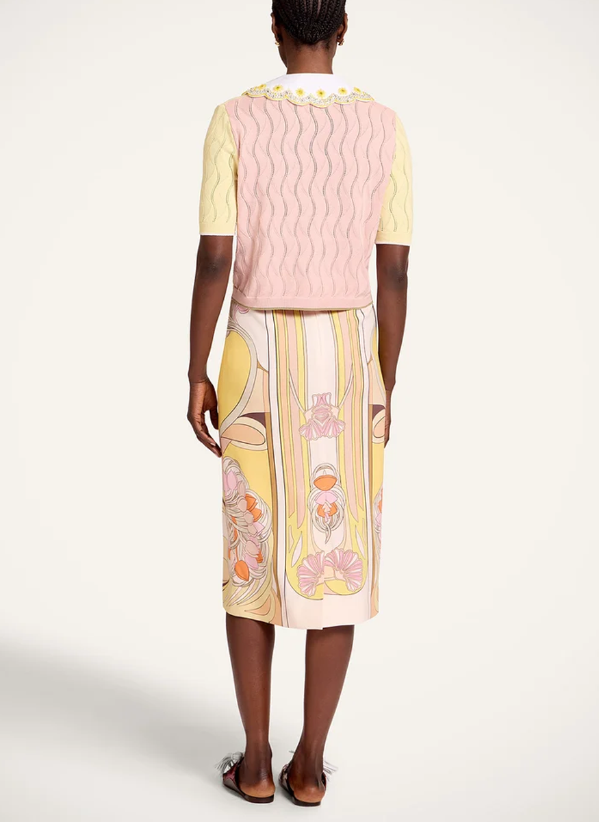 Pencil Skirt in Tulip Placée Pale Pink - La DoubleJ