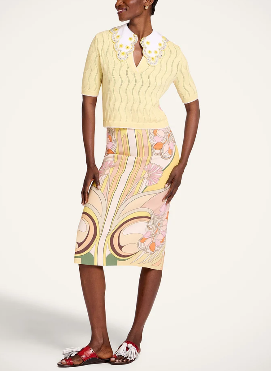 Pencil Skirt in Tulip Placée Pale Pink