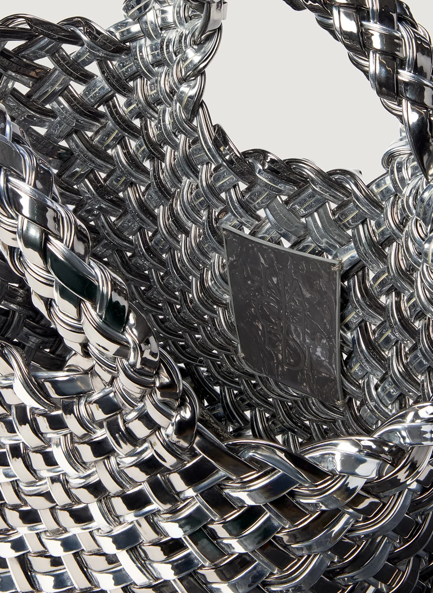 St. Barths Petit Tote Double Weave Metallic in Pewter - Naghedi