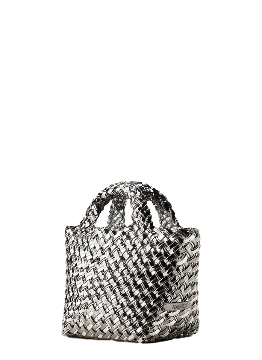 St. Barths Petit Tote Double Weave Metallic in Pewter - Naghedi