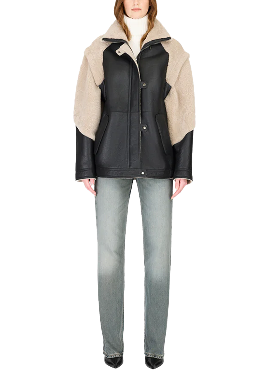 Solo Black Beige Shearling Moto