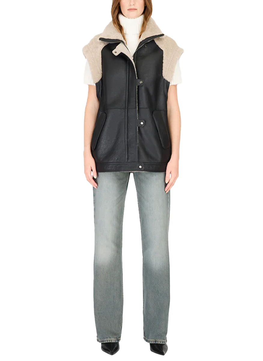 Solo Black Beige Shearling Moto - HiSO
