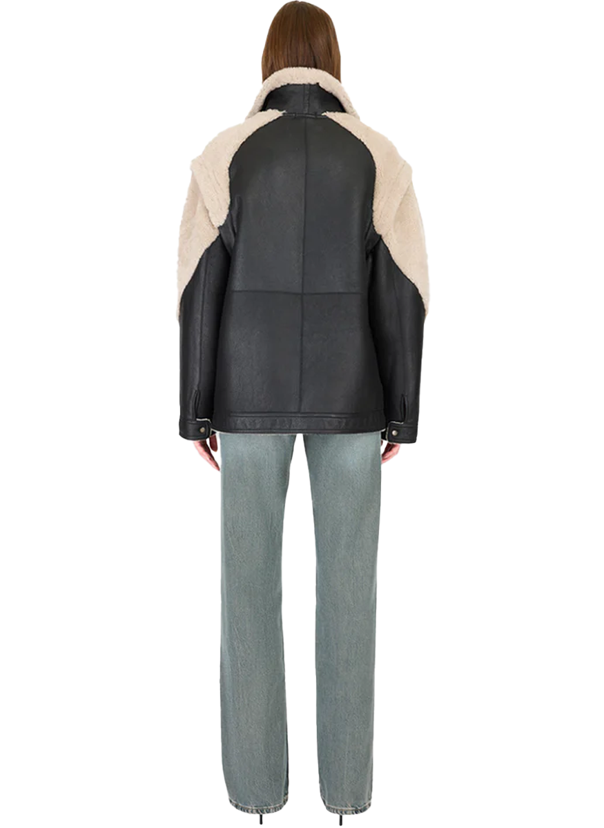 Solo Black Beige Shearling Moto - HiSO