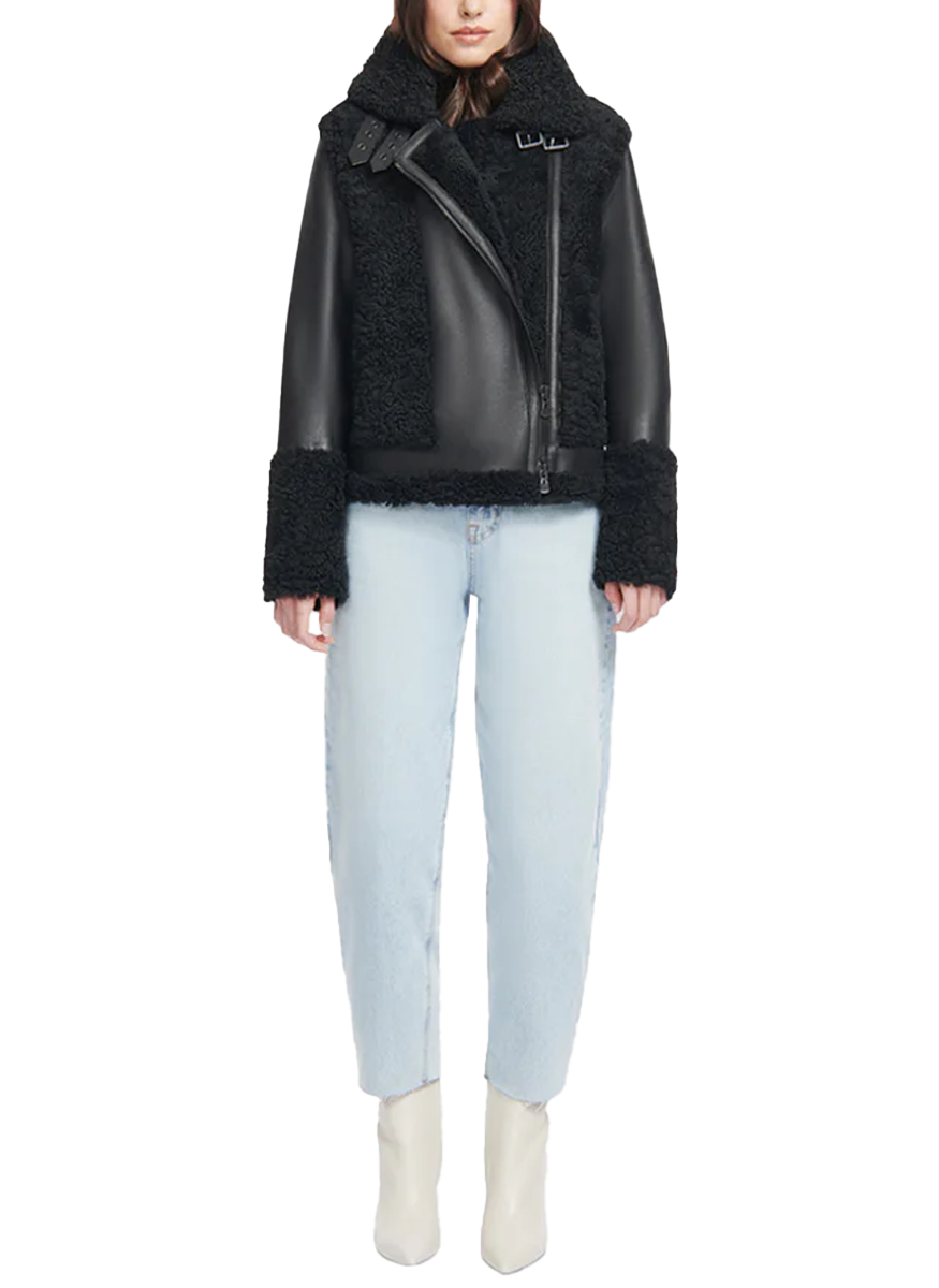 Soul Jet Curly Shearling Moto Jacket