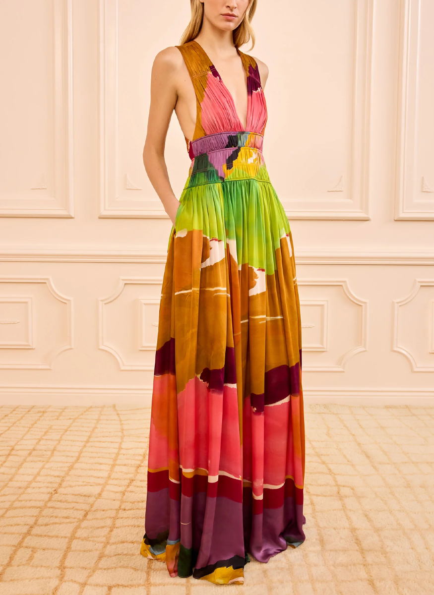 Ulla Johnson X Helen Frankenthaler Boheme Silk-Chiffon Gown, Nature Abhors A Vacuum, Women's, 0, Chiffon Gowns