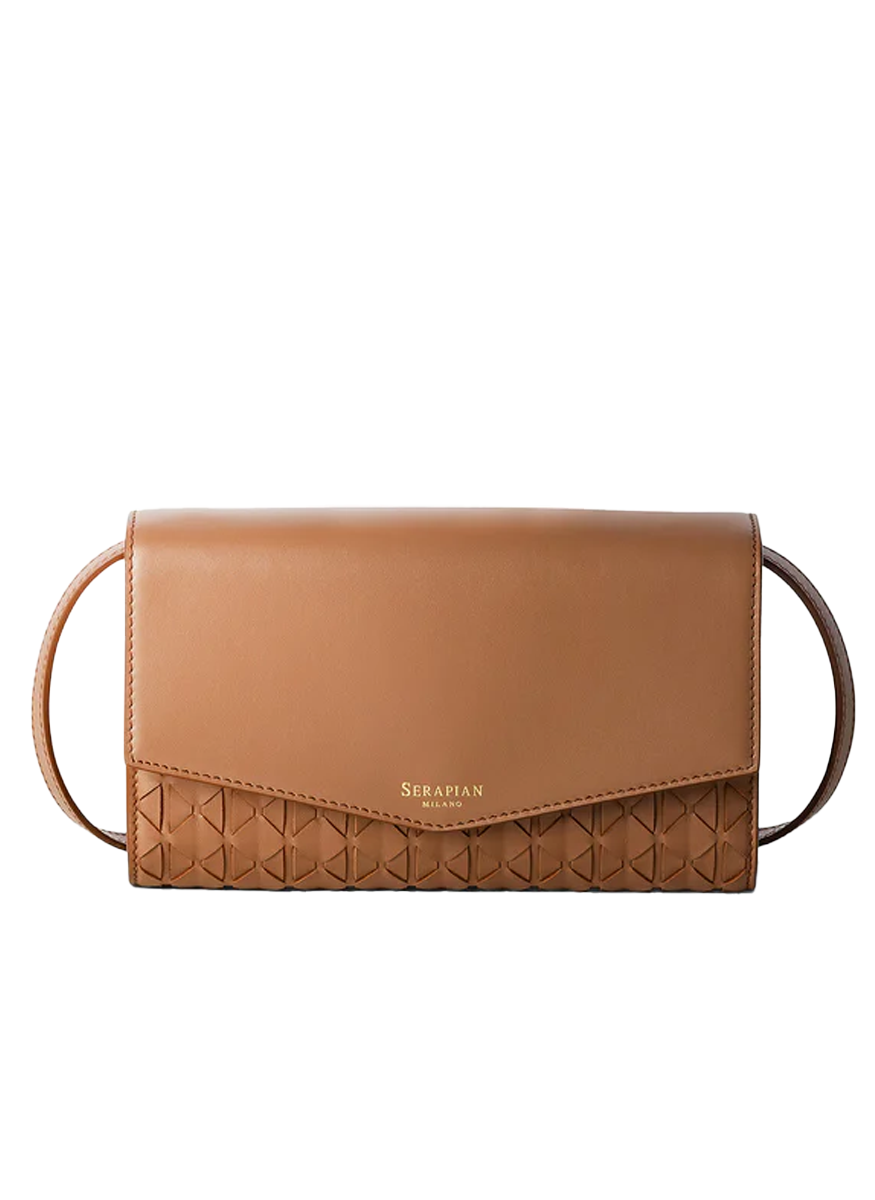 Clutch with Shoulder Strap in Tan Mosaico
