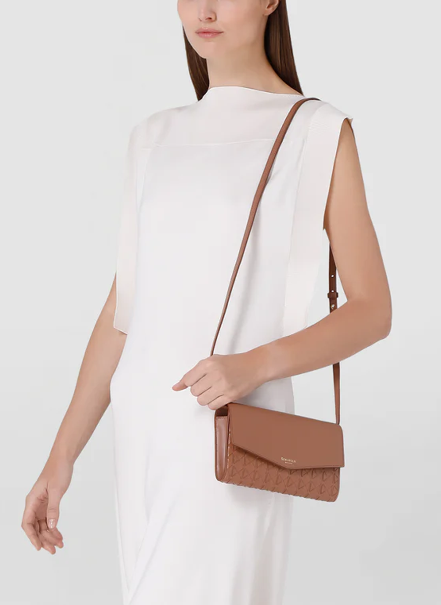 Clutch with Shoulder Strap in Tan Mosaico