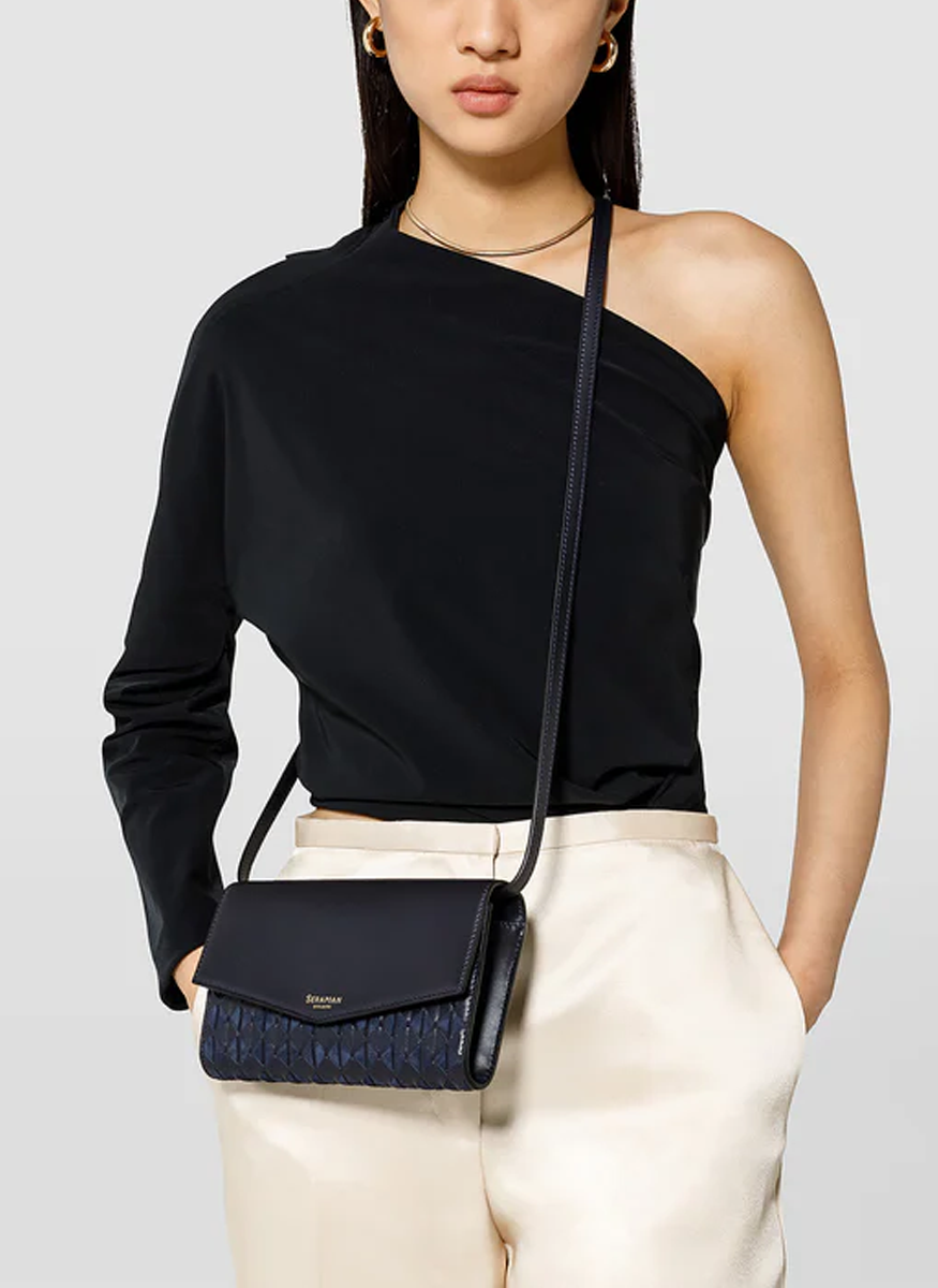 Pochette Mosaico Crossbody with Mirror and Strap in Midnight
