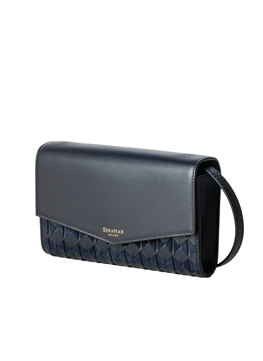 Pochette Mosaico Crossbody with Mirror and Strap in Midnight - Serapian
