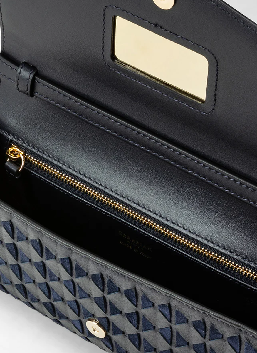 Pochette Mosaico Crossbody with Mirror and Strap in Midnight - Serapian