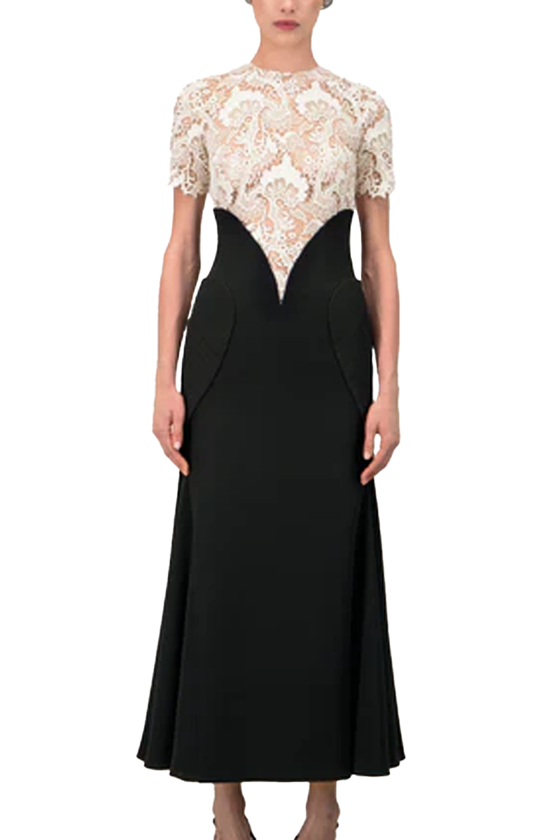 Lace and Crepe Midi Dress