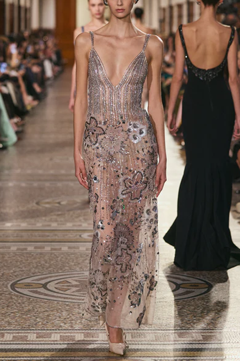 Sequin V-neck Evening Gown