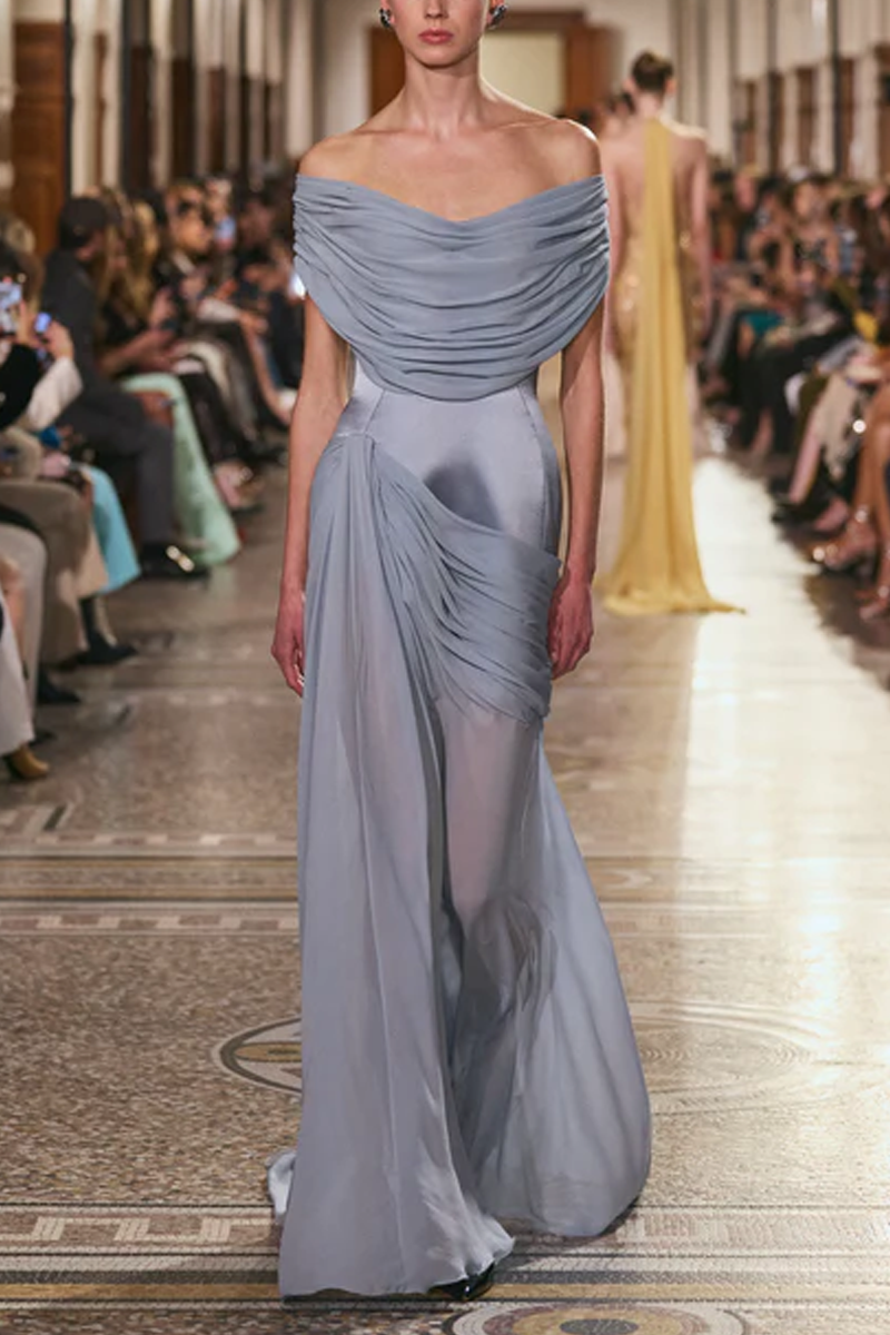 Off Shoulder Satin Gown with Draping