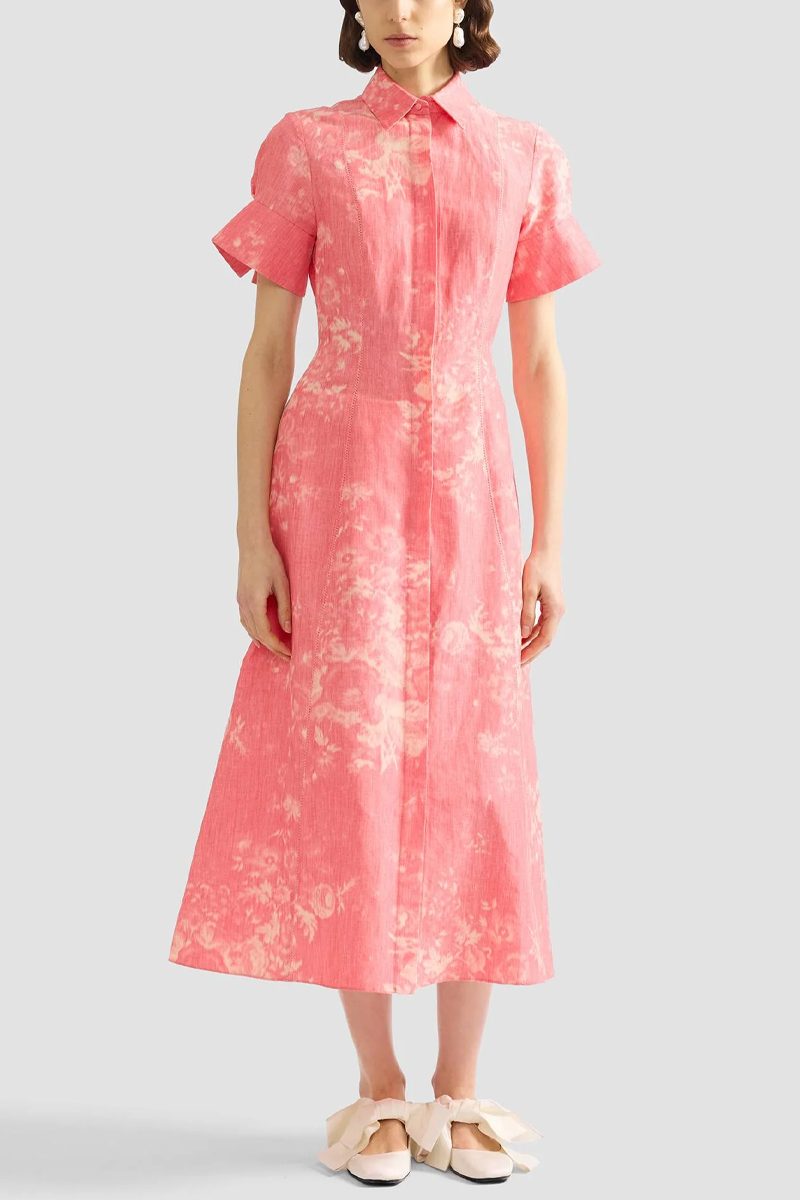 Floral Print Linen Chine Midi Shirt Dress - Erdem
