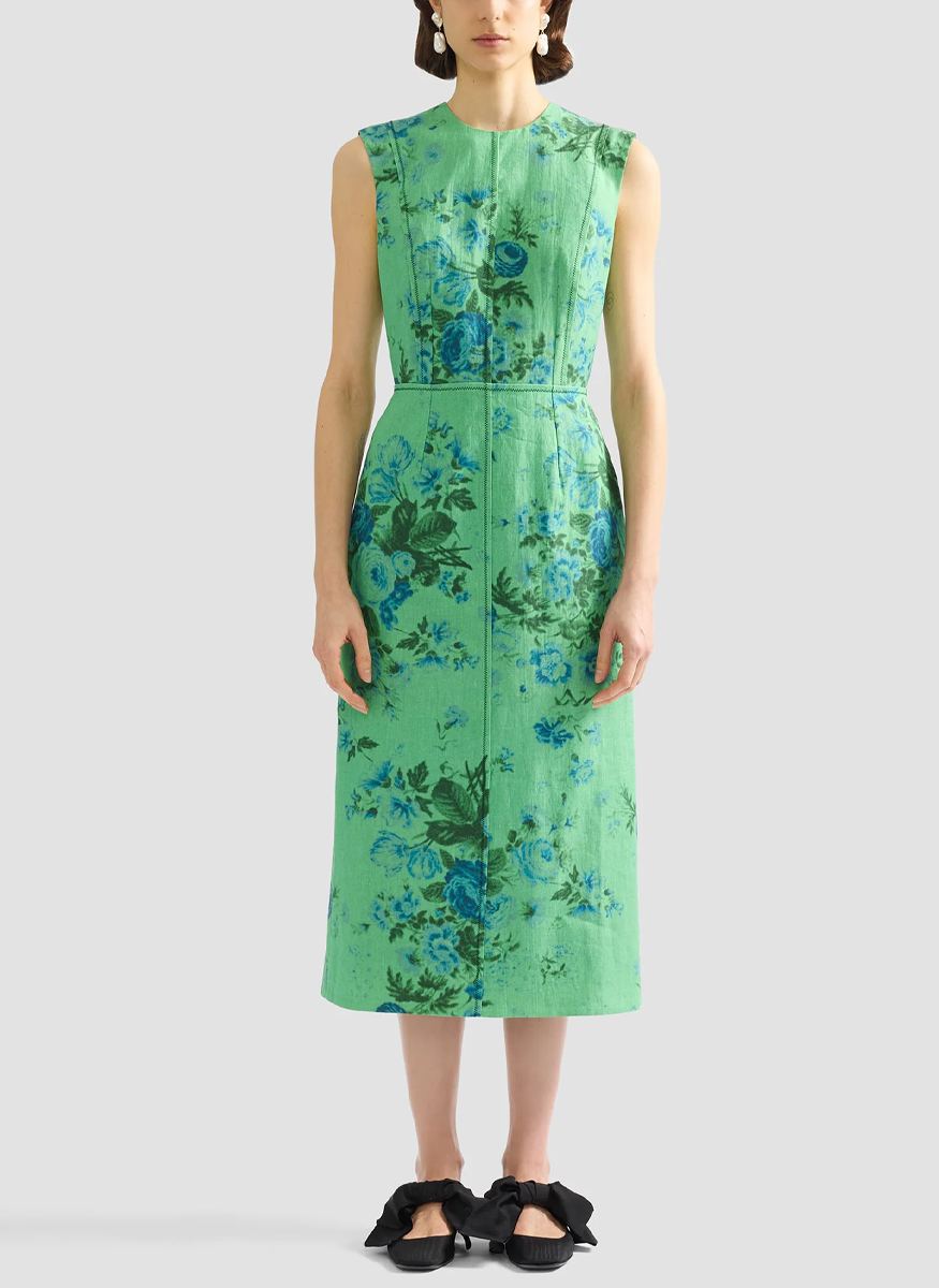 Floral Print Linen Pencil Midi Dress - Erdem