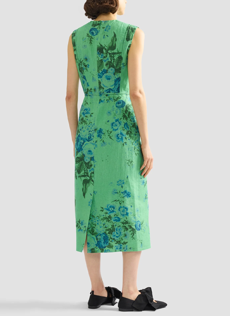 Floral Print Linen Pencil Midi Dress - Erdem