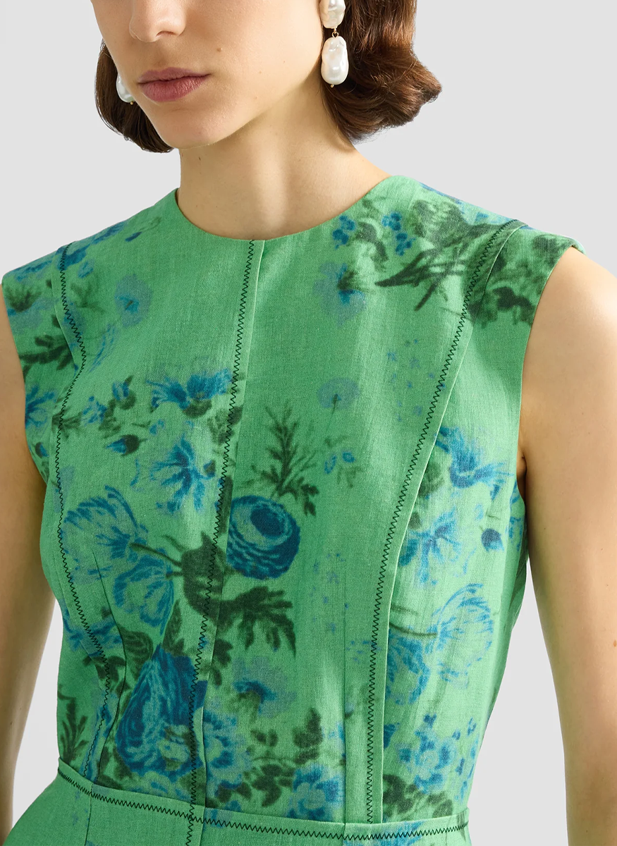 Floral Print Linen Pencil Midi Dress - Erdem