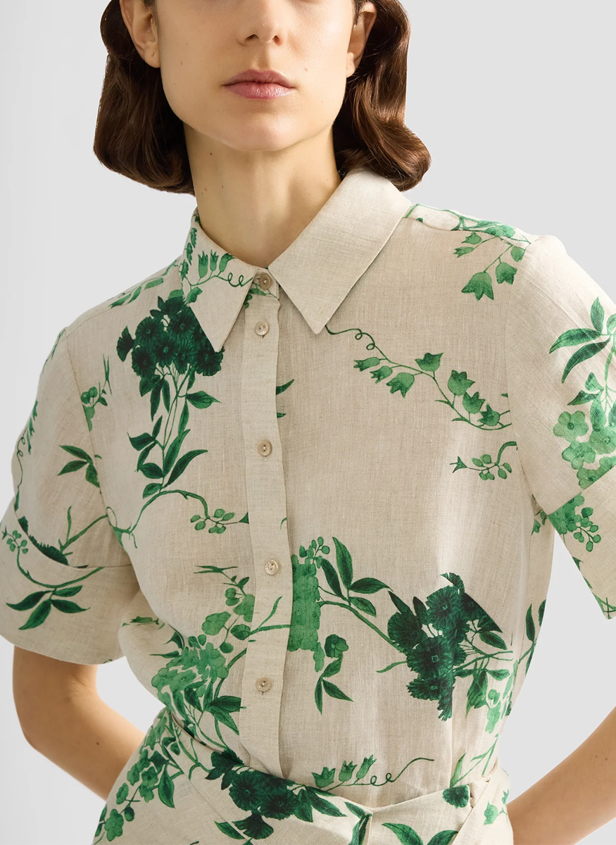 Floral Print Linen Short Sleeve Top - Erdem