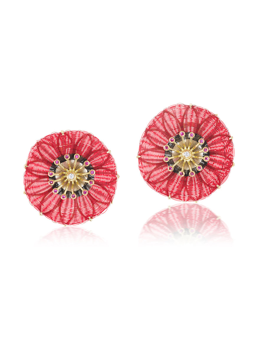 Red Horsemane Flower Earrings