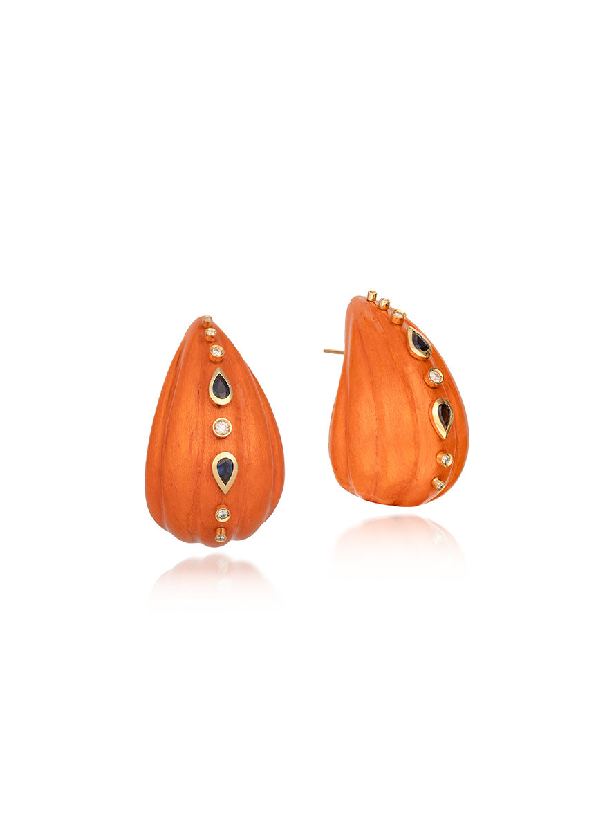 Orange Teardrop Marquetry Earrings