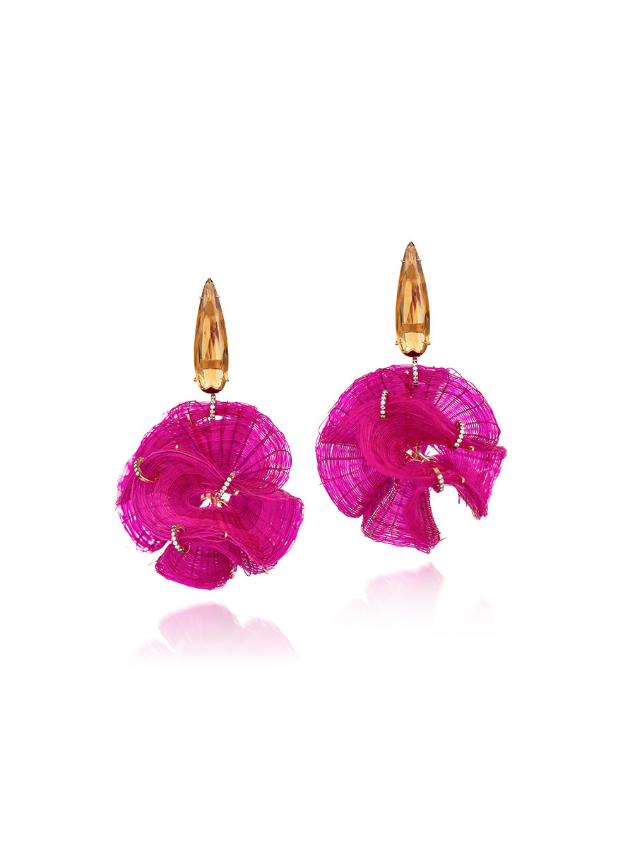 Pink Horsemane Ruffled Sphere Earrings