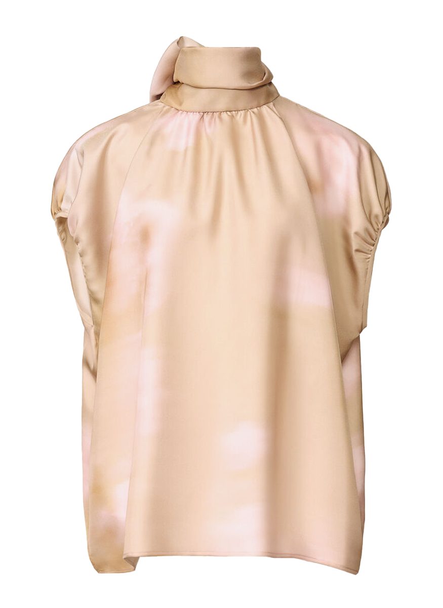 Flower Print Top with Knot Collar