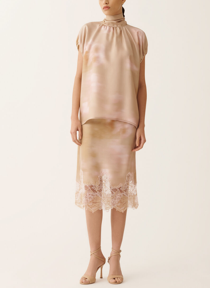 Flower Print Top with Knot Collar