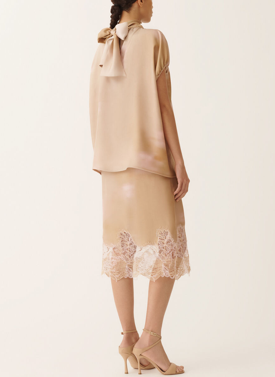 Flower Print Top with Knot Collar - Fabiana Filippi