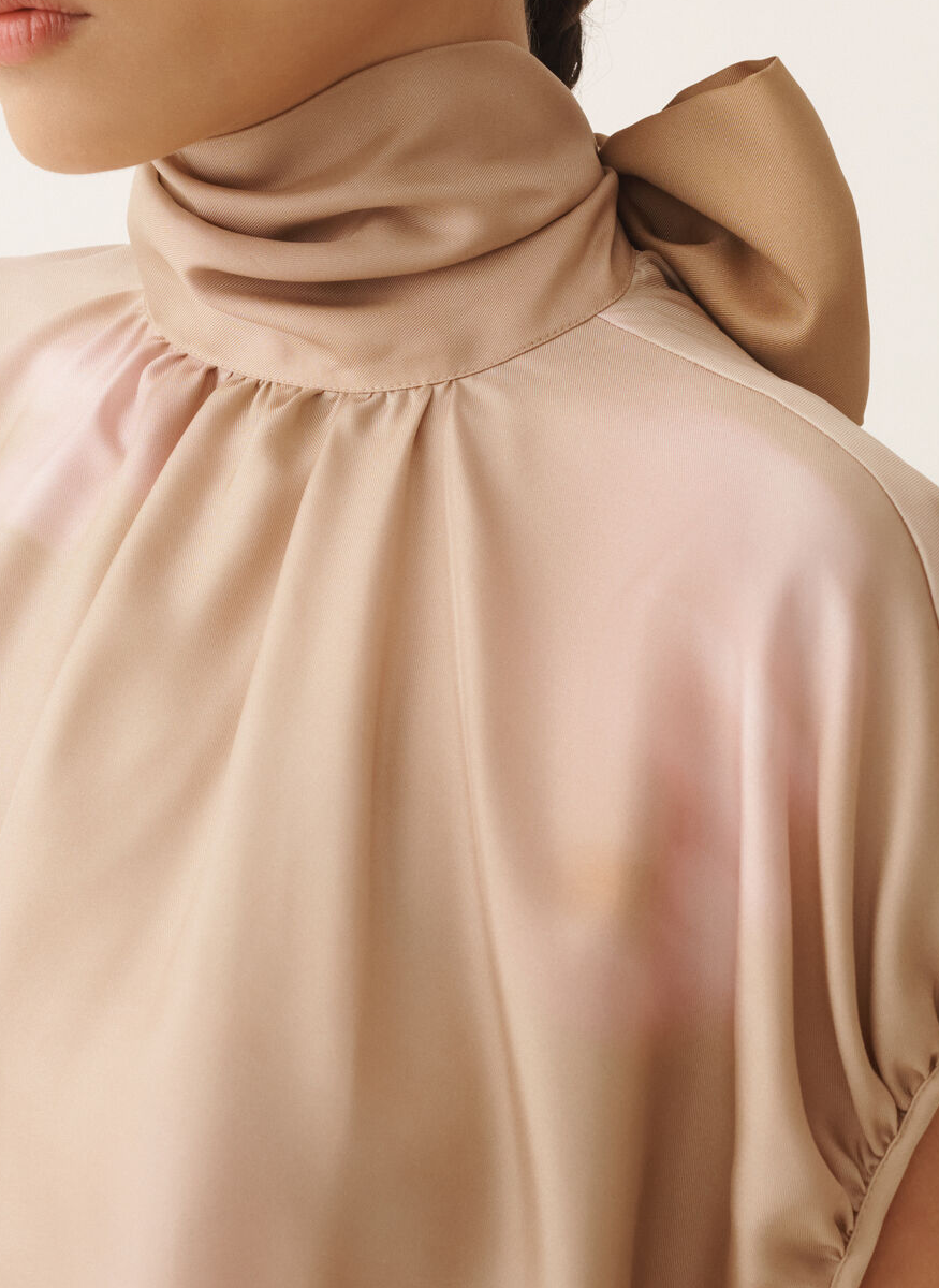 Flower Print Top with Knot Collar - Fabiana Filippi