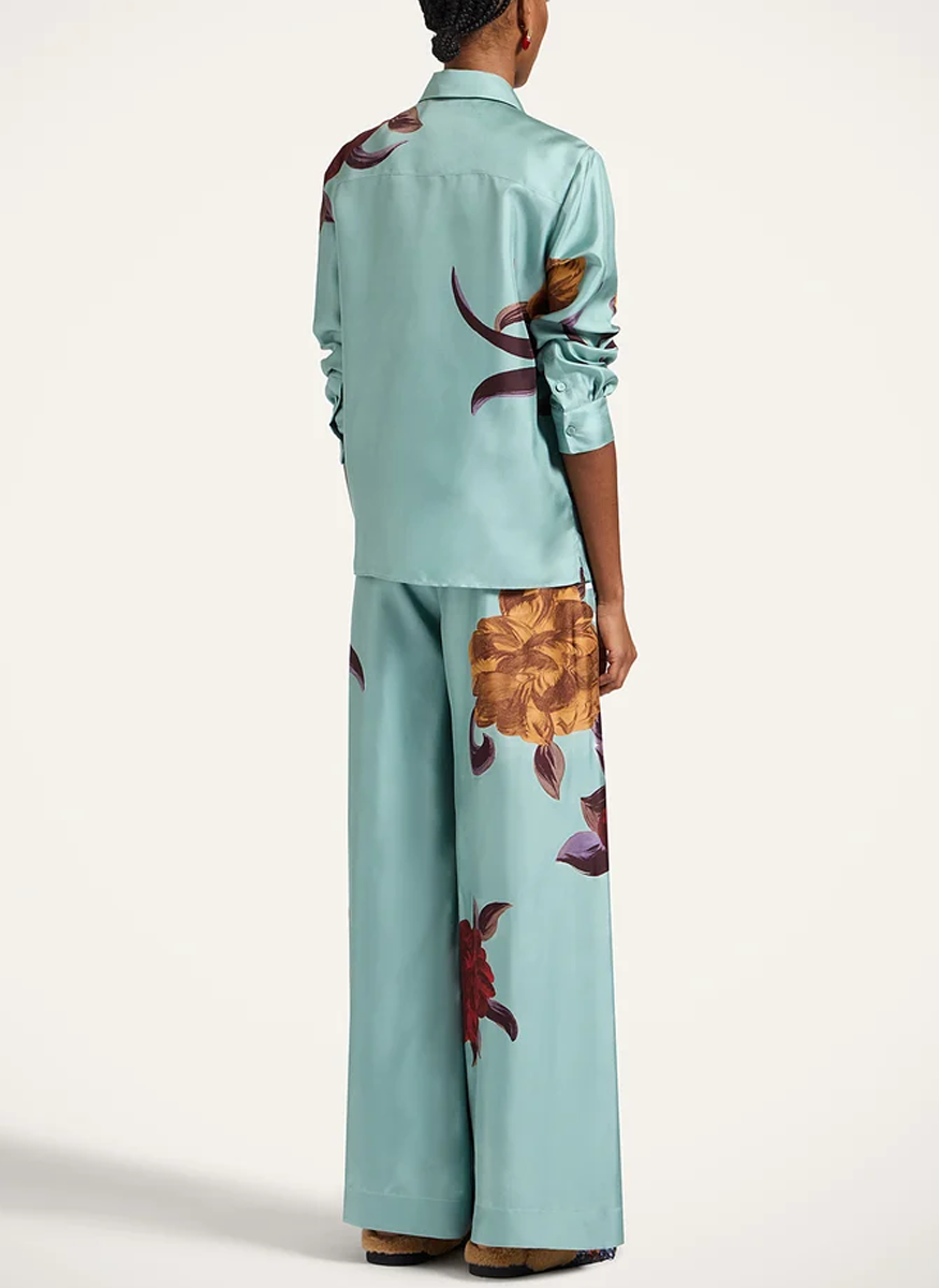 Boy Shirt Peony Placée Light Blue in Silk Twill - La DoubleJ